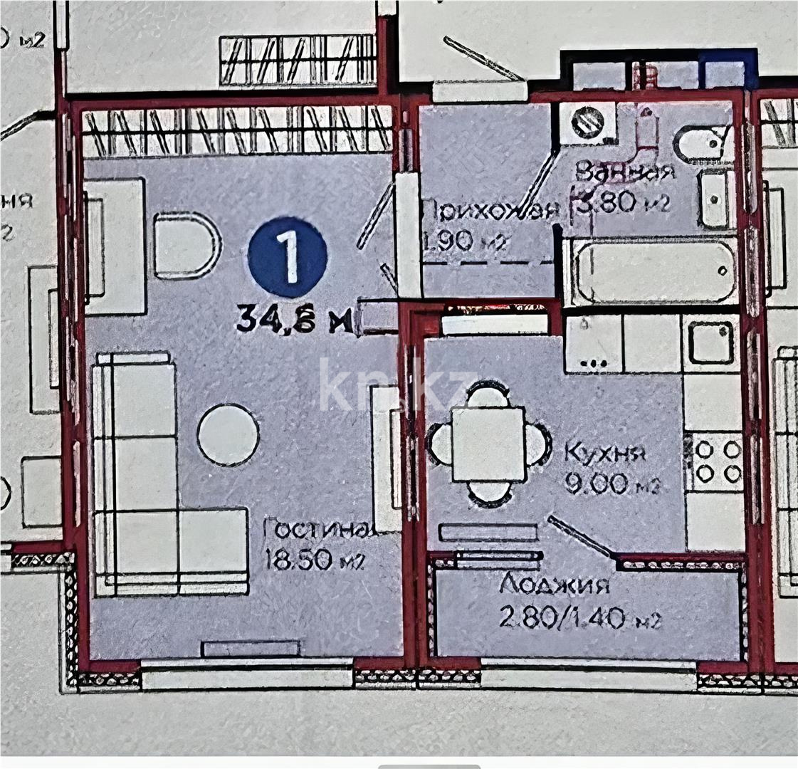 Продажа 1-комнатной квартиры, 34.6 м² в Астане