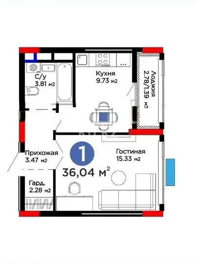 Продажа 1-комнатной квартиры, 36.04 м², пр. Туран, дом  57д в Астане