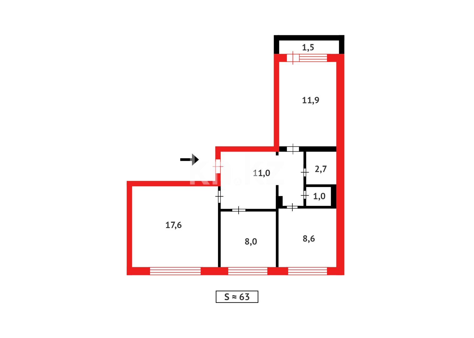 Продажа 3-комнатной квартиры, 63 м² в Караганде - фото 19