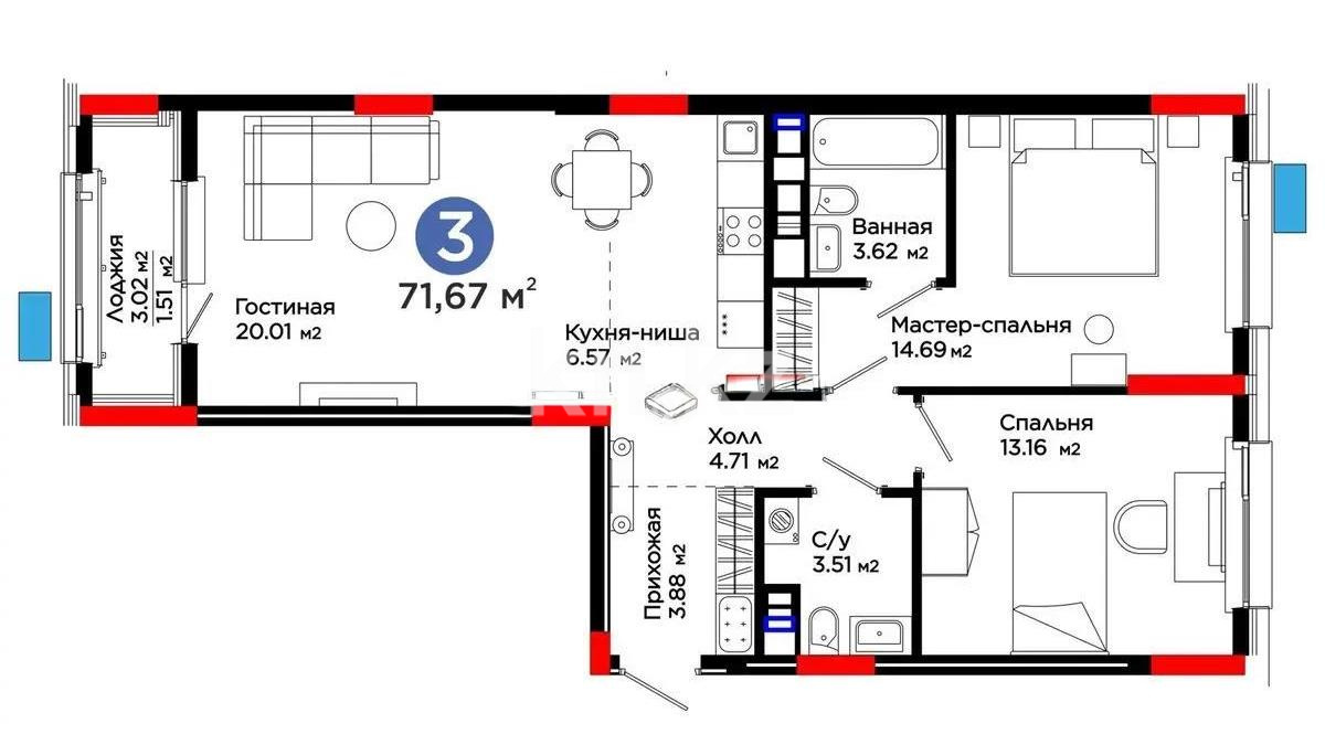 Продажа 3-комнатной квартиры, 71 м² в Астане