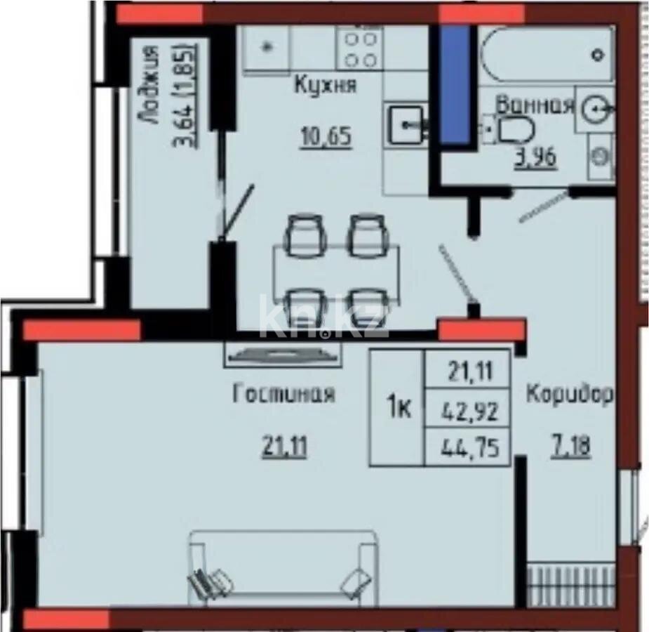 Продажа 1-комнатной квартиры, 45 м² в Астане