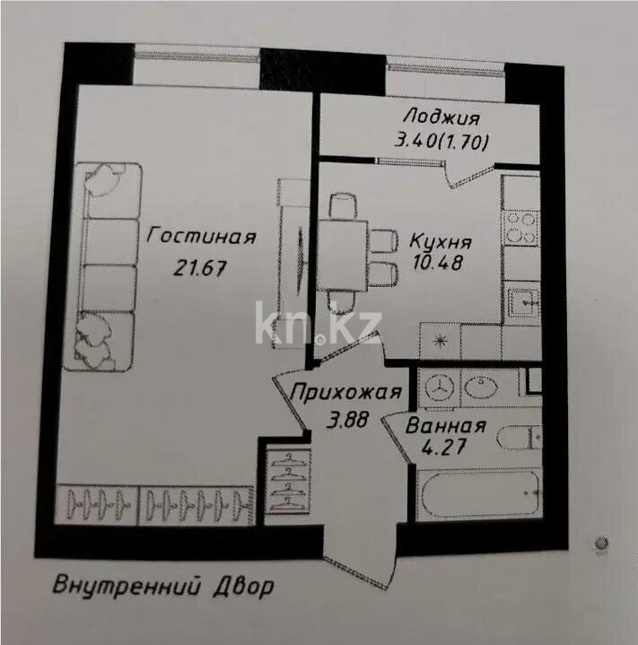 Продажа 1-комнатной квартиры, 42 м² в Астане