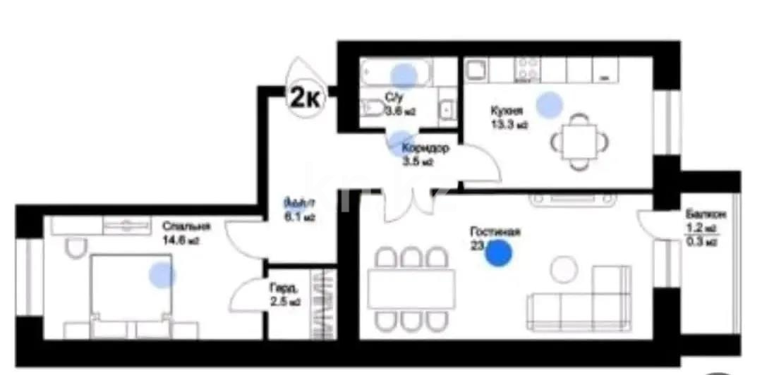 Продажа 2-комнатной квартиры, 68 м² в Астане