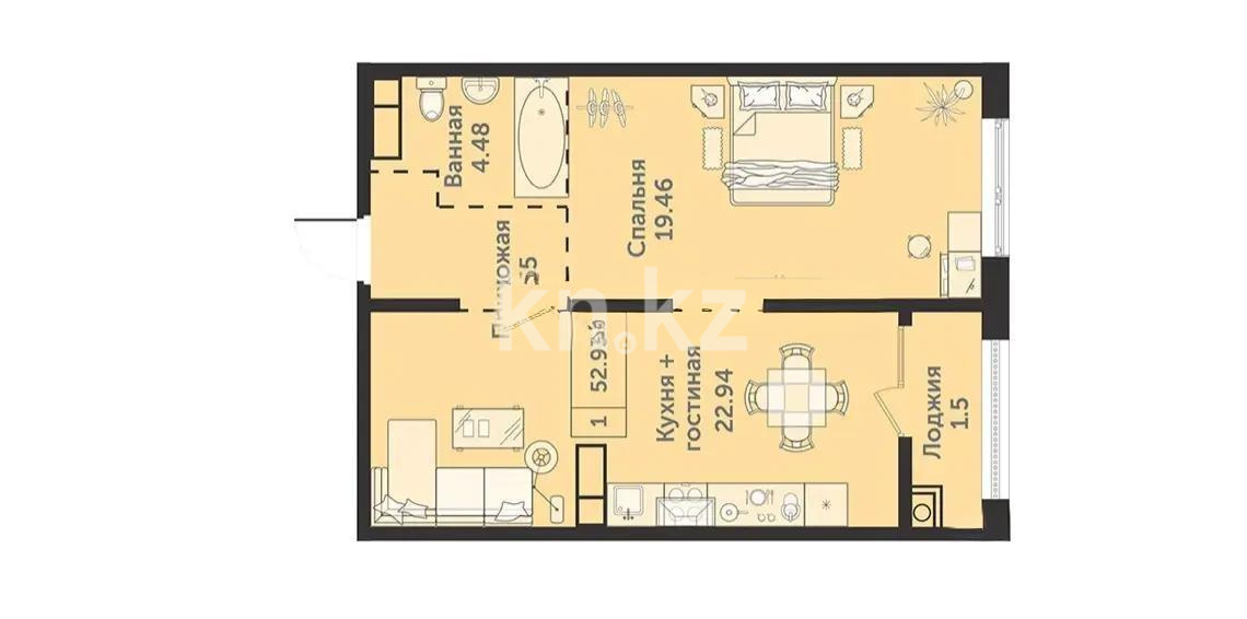 Продажа 1-комнатной квартиры, 52 м², ул. Халиуллина, дом  140/5 в Алматы - фото 3