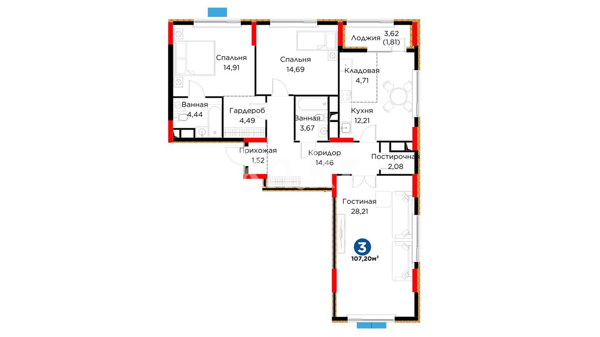 ЖК Auez Park, 3-комнатная, цена 82 222 400 ₸, 767 000 ₸&nbsp;/&nbsp;м²