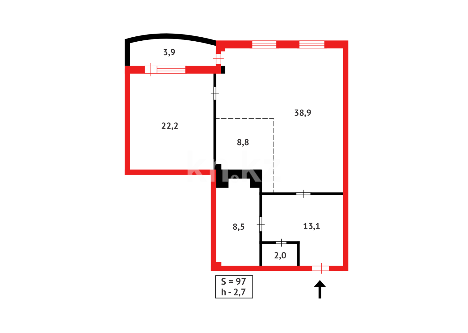 Продажа 2-комнатной квартиры, 97.4 м², ул. Кенесары в Астане - фото 11