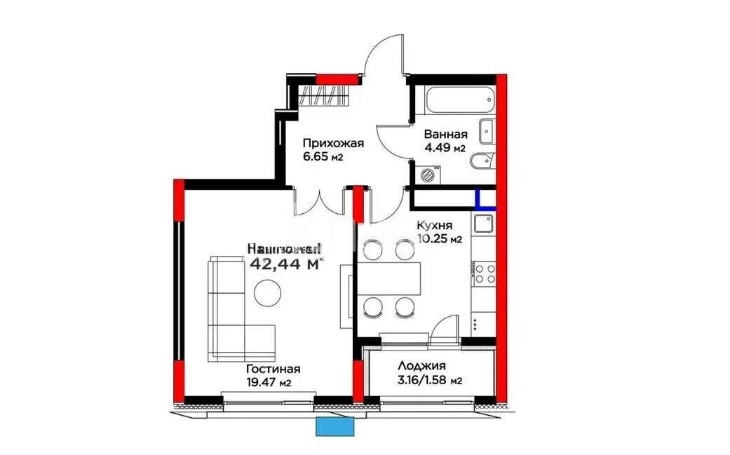 Продажа 1-комнатной квартиры, 42.5 м² в Астане