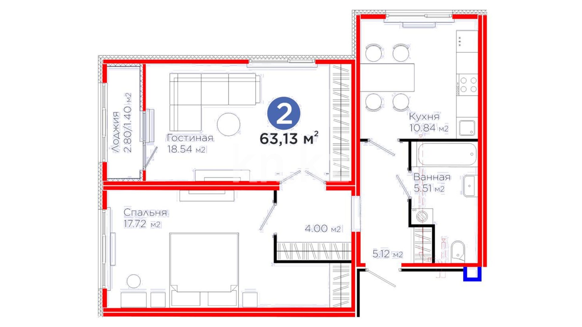 ЖК UIA. DARYN, 2-комнатная, цена 42 107 710 ₸, 667 000 ₸&nbsp;/&nbsp;м²