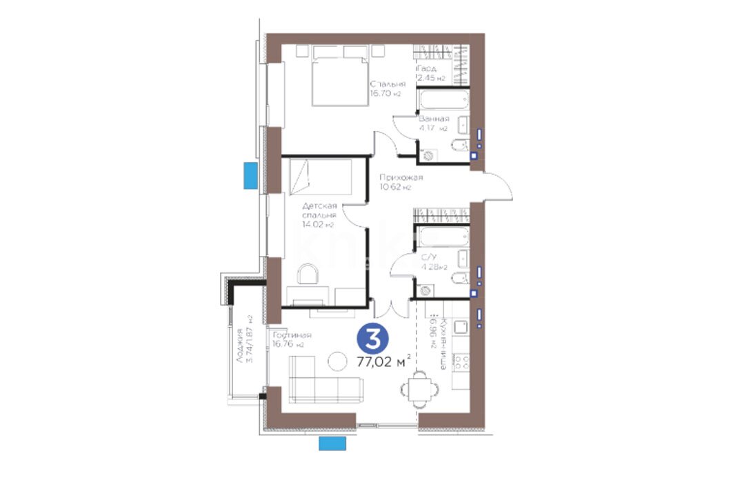 ЖК Jetisu Satti, 3-комнатная, цена 44 363 520 ₸, 576 000 ₸&nbsp;/&nbsp;м²
