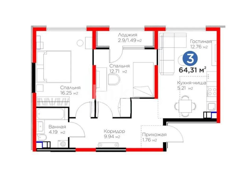 Продажа 3-комнатной квартиры, 64 м² в Алматы