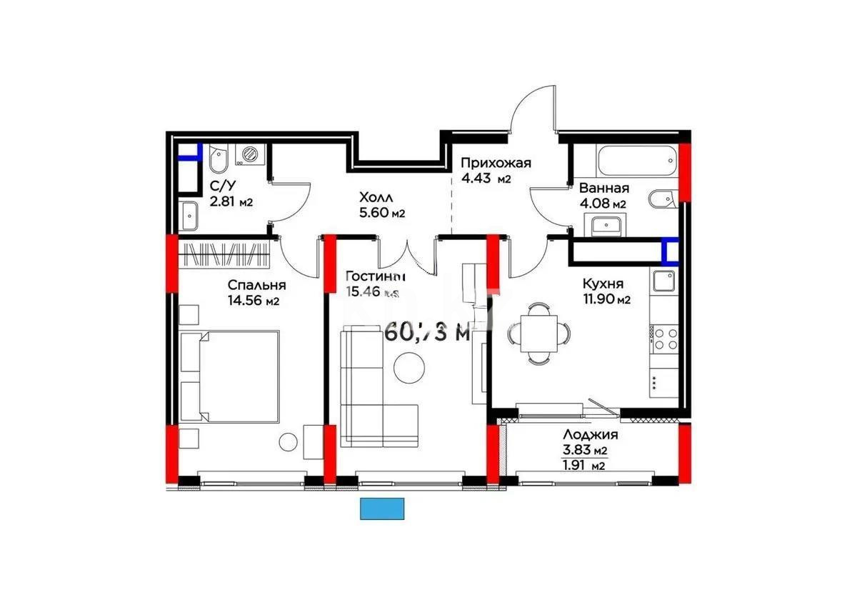 Продажа 2-комнатной квартиры, 60.7 м² в Астане - фото 5