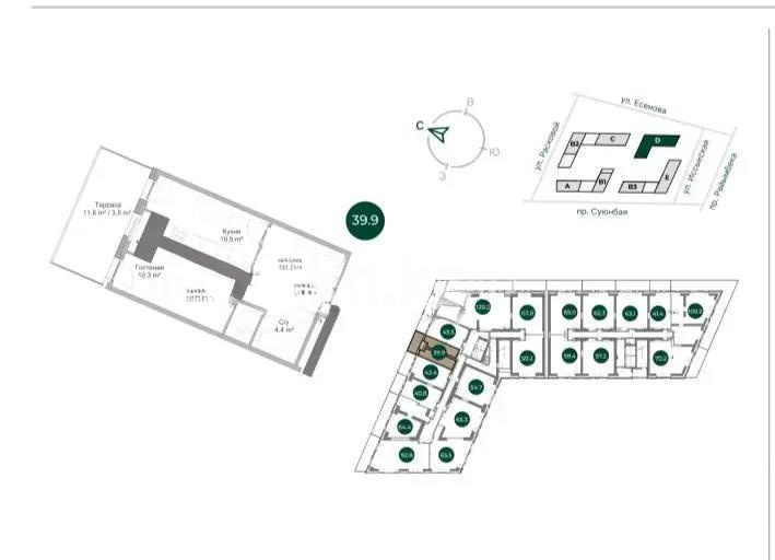 Продажа 1-комнатной квартиры, 39.9 м² в Алматы