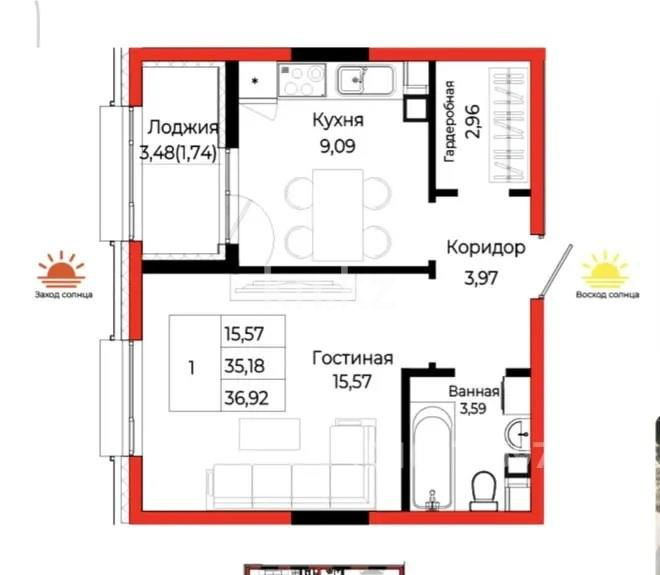 Продажа 1-комнатной квартиры, 37 м², ул. Косшыгулулы, дом  27/1 в Астане
