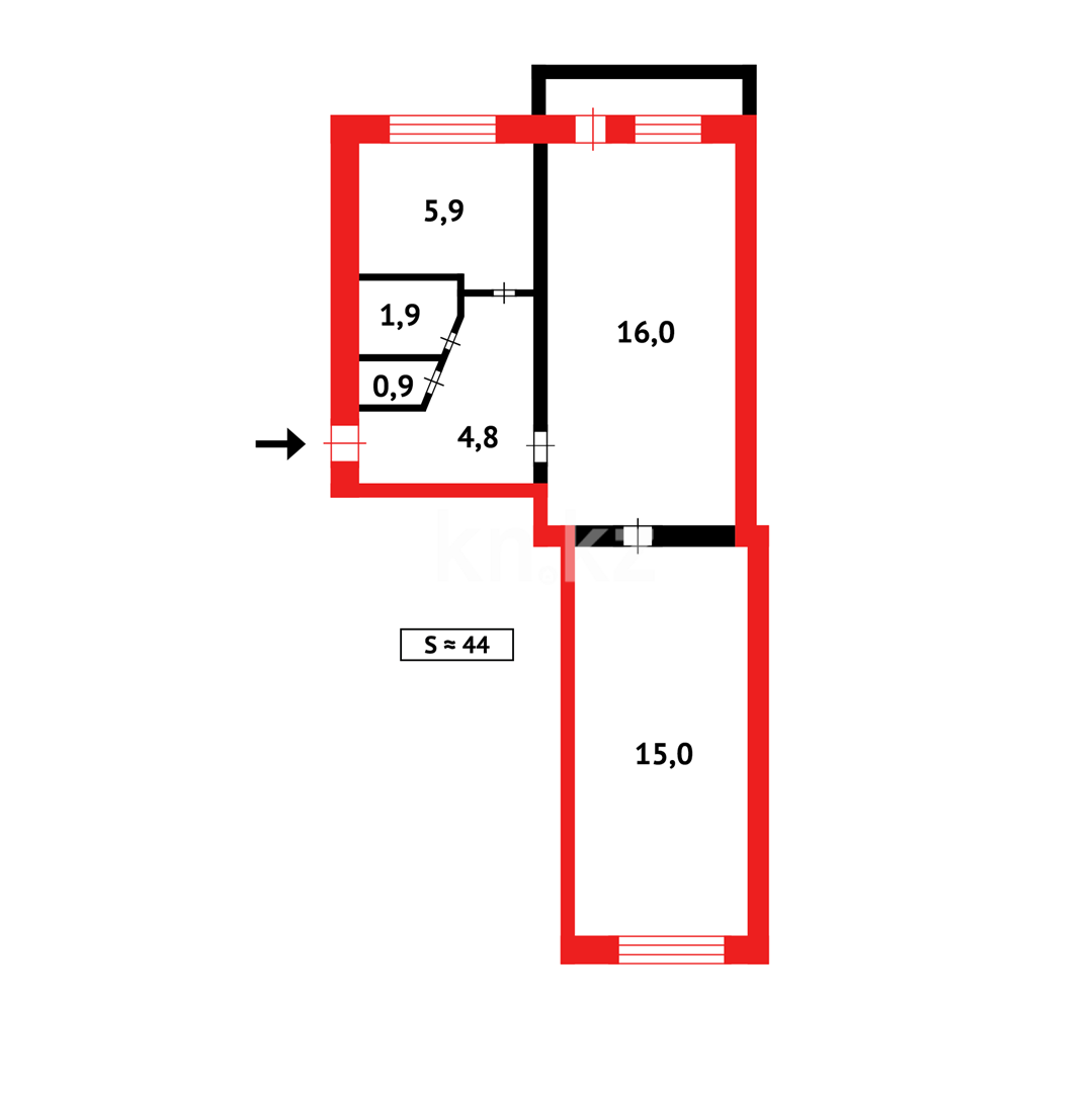 Продажа 2-комнатной квартиры, 44 м² в Караганде - фото 15
