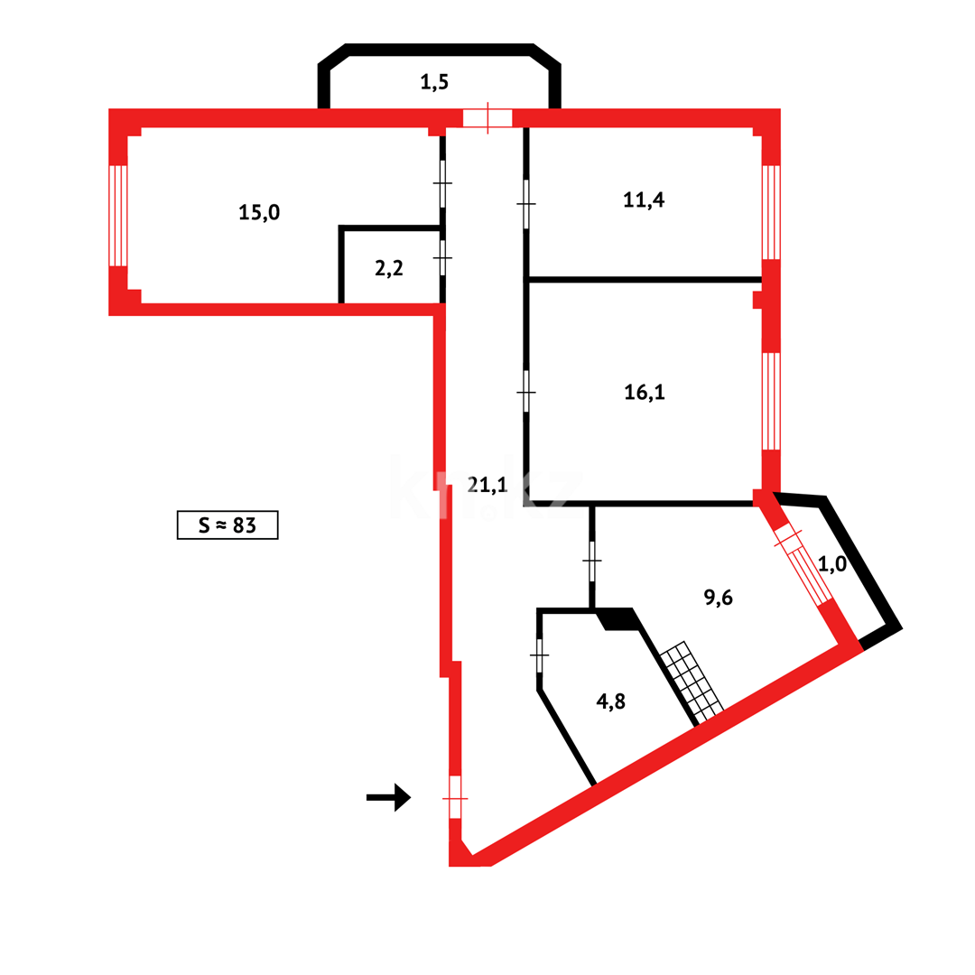 Продажа 3-комнатной квартиры, 81 м², ул. Момышулы в Караганде - фото 19