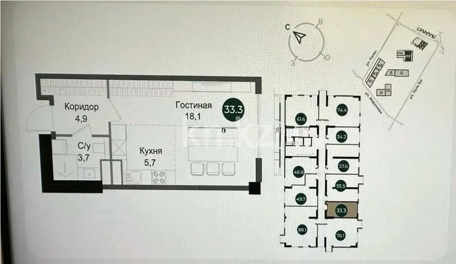 Продажа 1-комнатной квартиры, 33.4 м² в Алматы