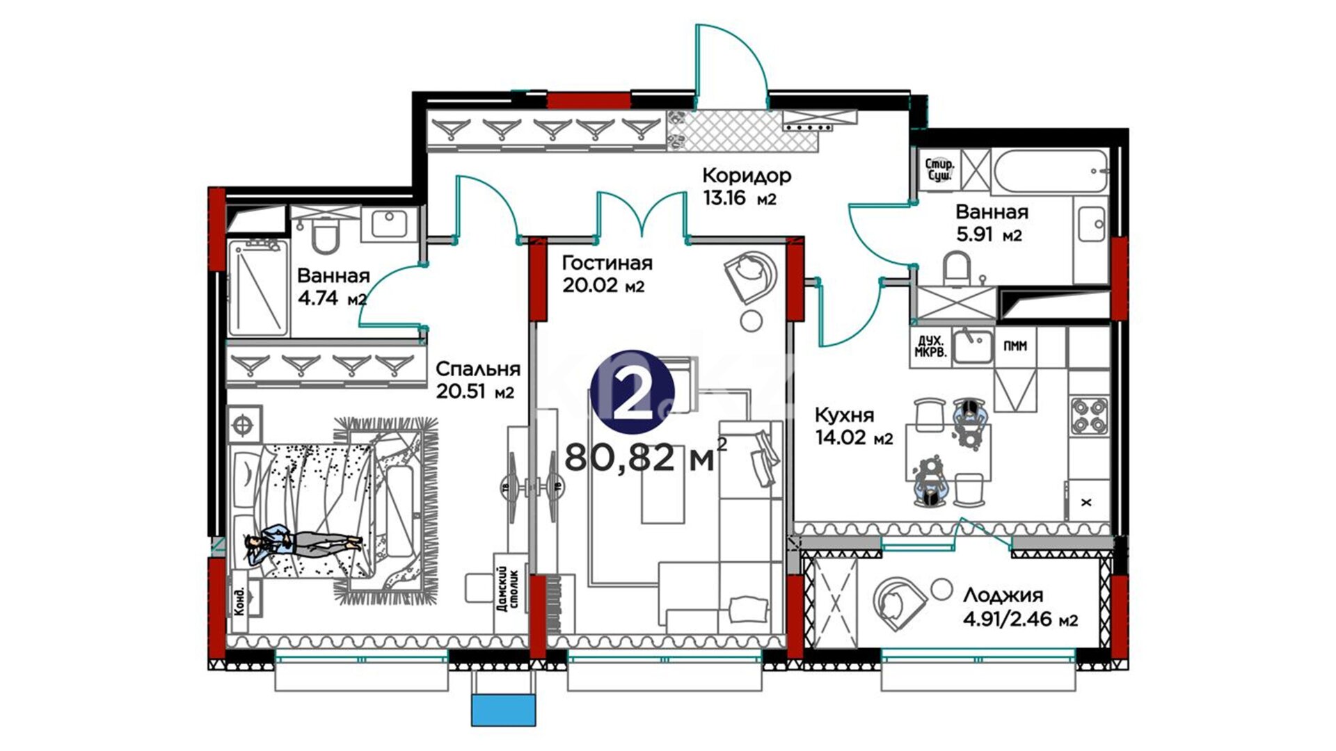 ЖК GreenLine.Tiara, 2-комнатная, цена 90 599 220 ₸, 1 121 000 ₸&nbsp;/&nbsp;м²