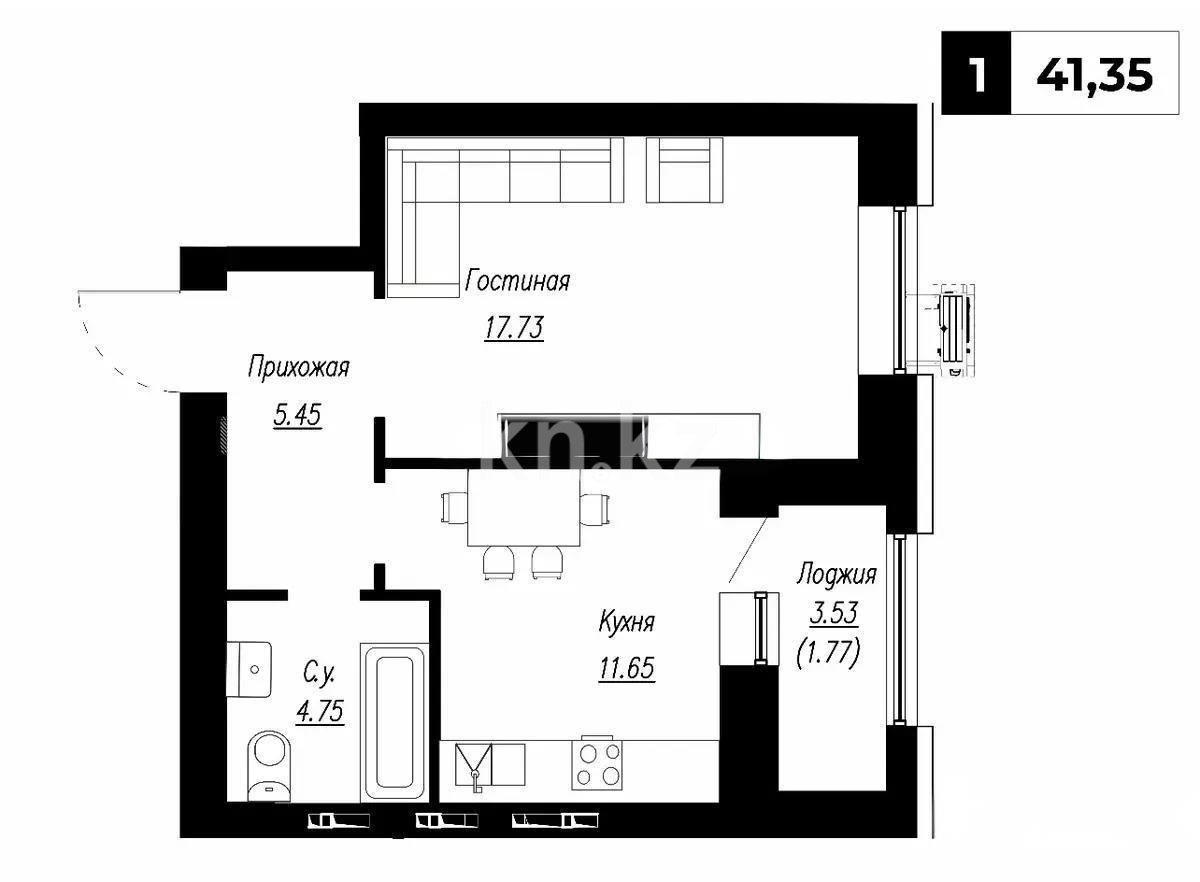 Продажа 1-комнатной квартиры, 41.35 м² в Астане