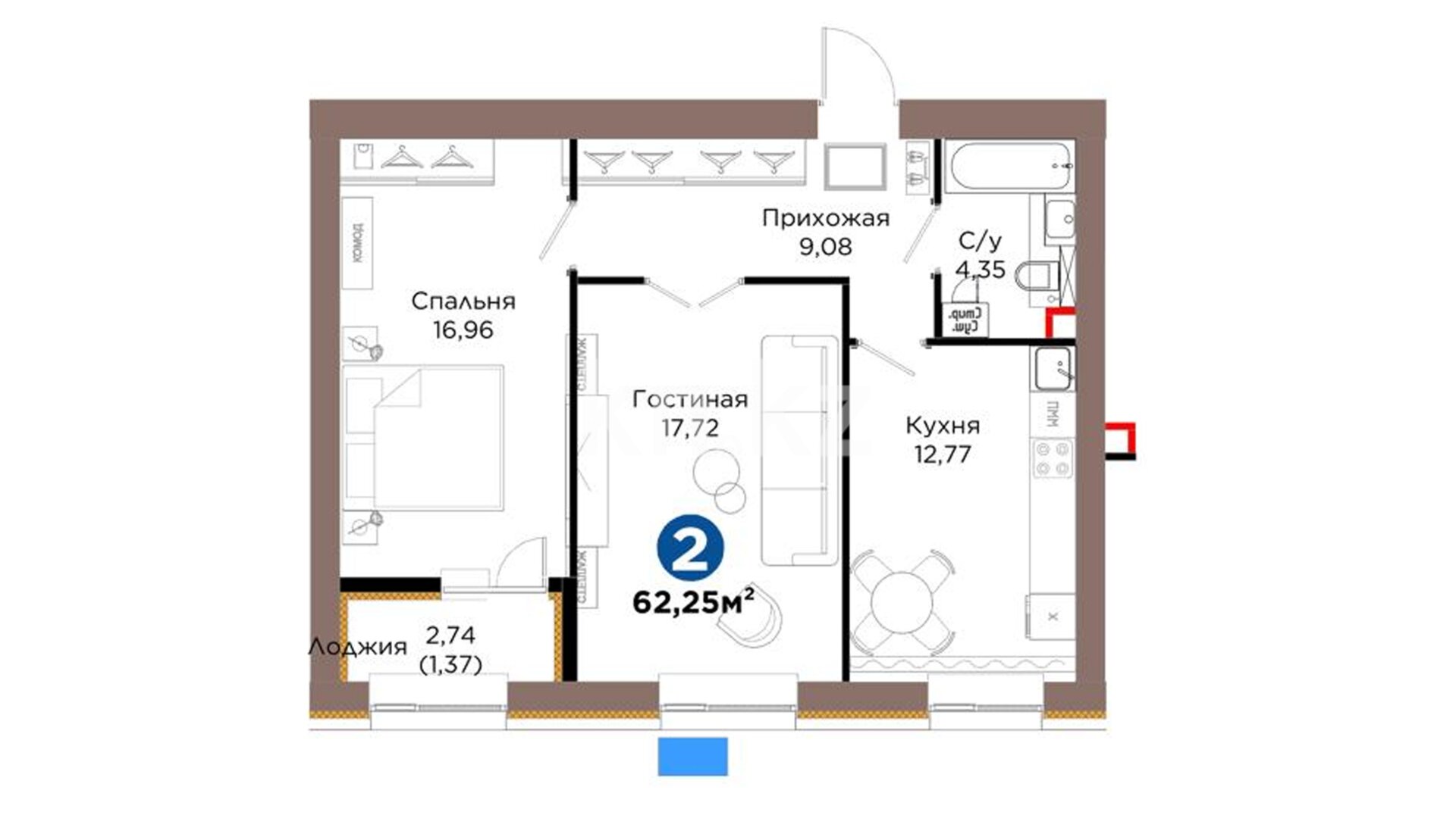 ЖК Arna Urpaq, 2-комнатная, цена 40 960 500 ₸, 658 000 ₸&nbsp;/&nbsp;м²
