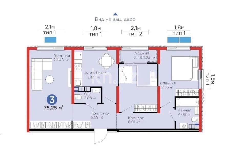 Продажа 3-комнатной квартиры, 75.25 м² в Алматы