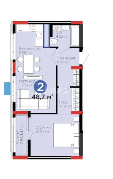 Продажа 2-комнатной квартиры, 49 м² в Астане