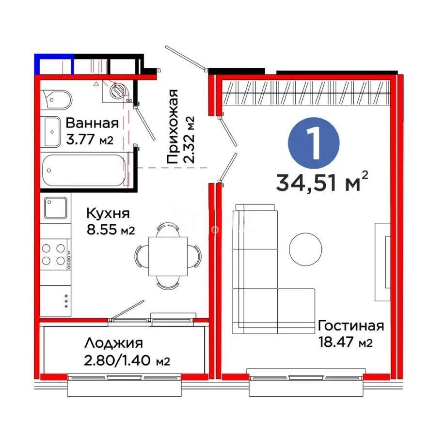 Продажа 1-комнатной квартиры, 35 м², пр. Улы Дала, дом  14 в Астане