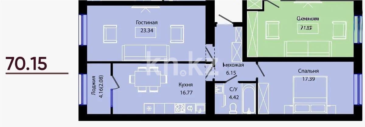 Продажа 2-комнатной квартиры, 70.15 м² в Астане - фото 6