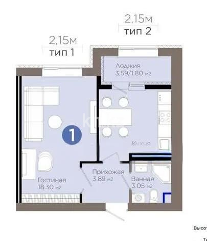 Продажа 1-комнатной квартиры, 37.55 м² в Астане
