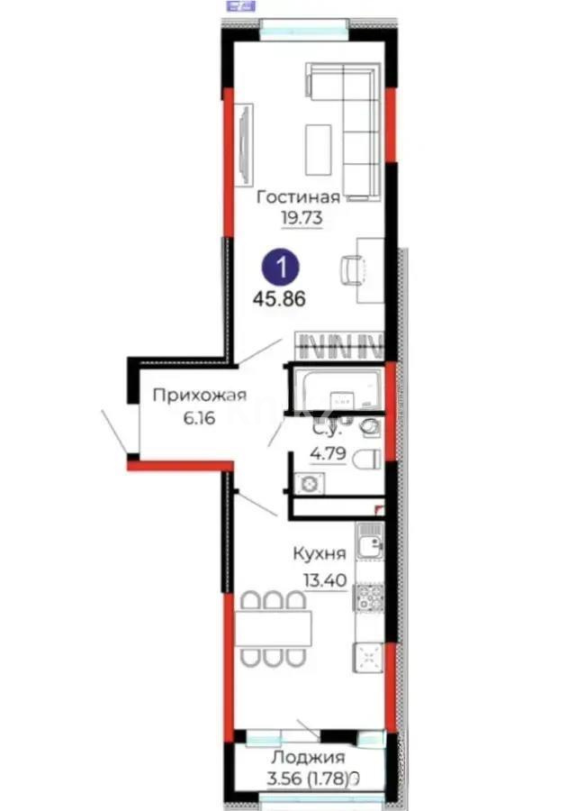 Продажа 2-комнатной квартиры, 46.12 м², ул. Е-429, дом  14/1 в Астане