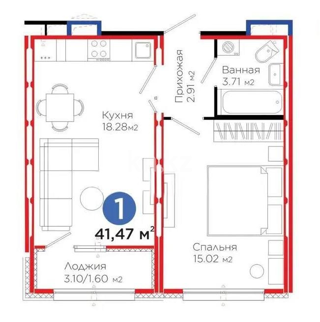 Продажа 1-комнатной квартиры, 41.1 м² в Астане - фото 3
