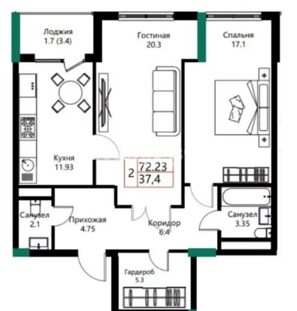 Продажа 2-комнатной квартиры, 72 м², ул. Шаймерденова, дом  9 в Астане