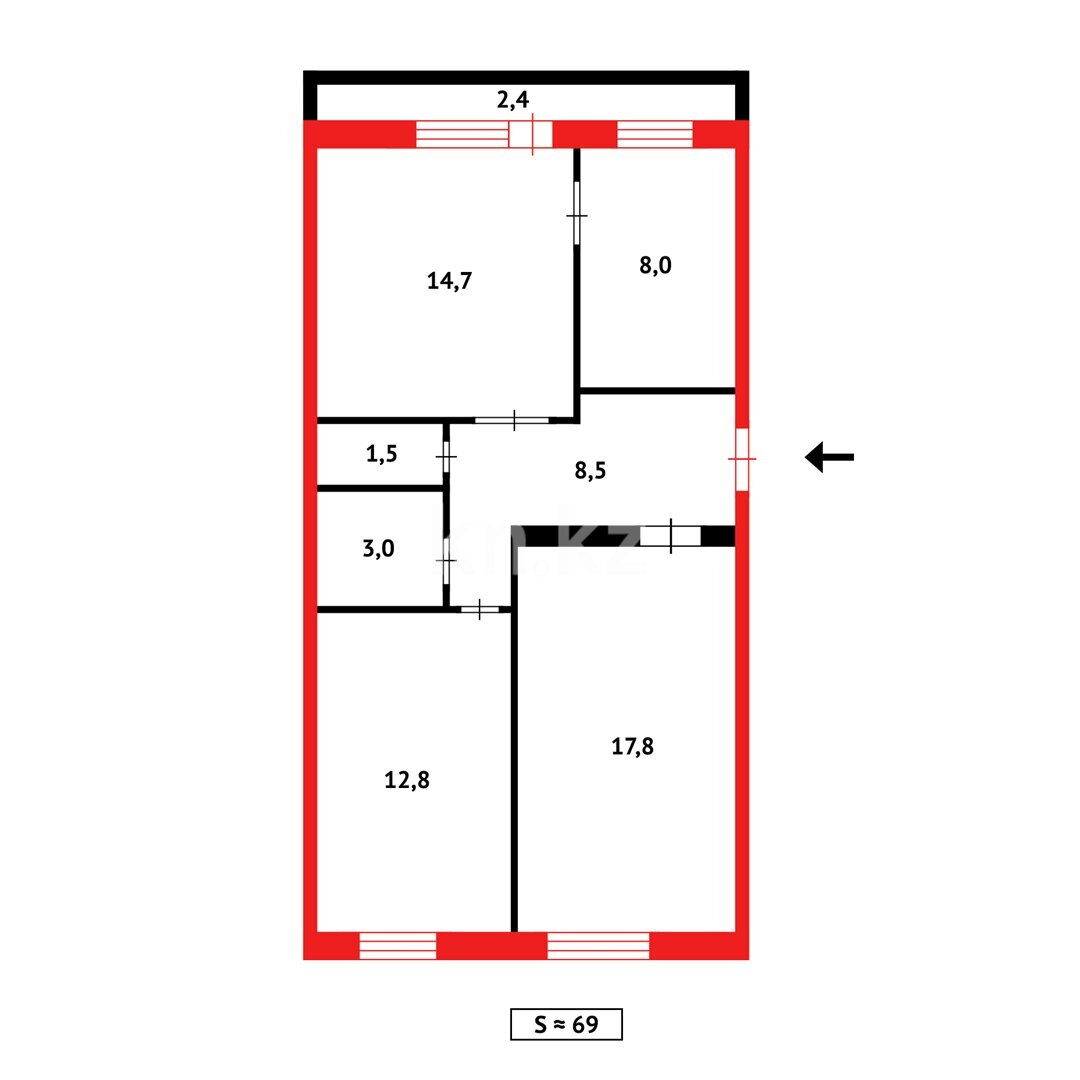 Продажа 3-комнатной квартиры, 69 м² в Караганде - фото 8