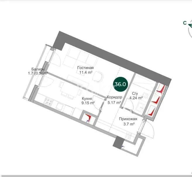 Продажа 1-комнатной квартиры, 36 м² в Алматы