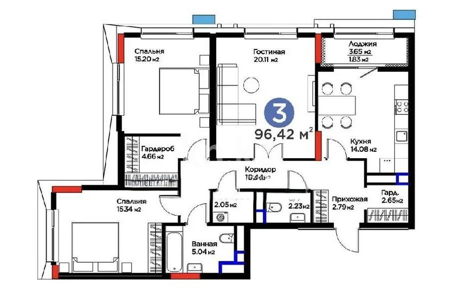 Продажа 3-комнатной квартиры, 96.42 м² в Астане