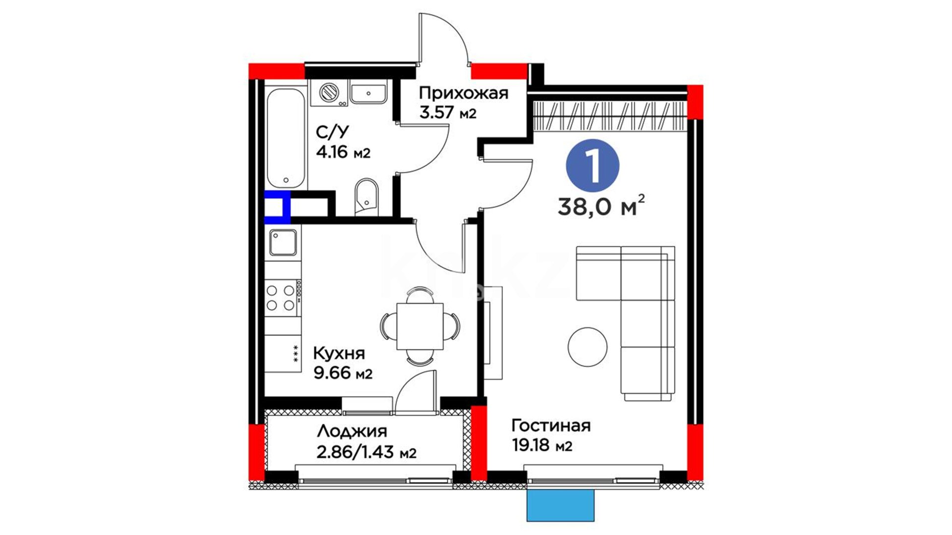 ЖК Auez, 1-комнатная, цена 34 656 000 ₸, 912 000 ₸&nbsp;/&nbsp;м²