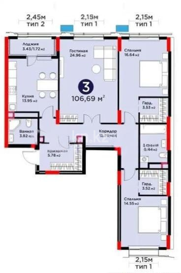 Продажа 3-комнатной квартиры, 106 м² в Астане