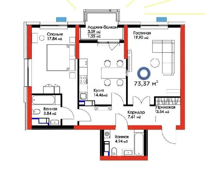 Продажа 2-комнатной квартиры, 73 м² в Алматы - фото 5