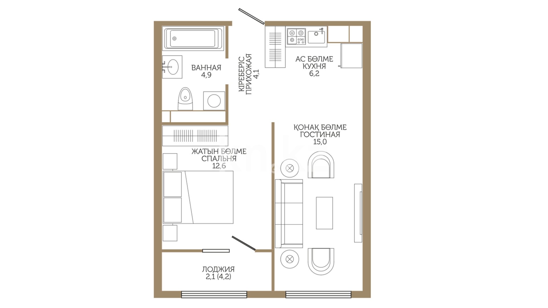 ЖК Jan Dostar, 2-комнатная, цена 23 348 000 ₸, 520 000 ₸&nbsp;/&nbsp;м²