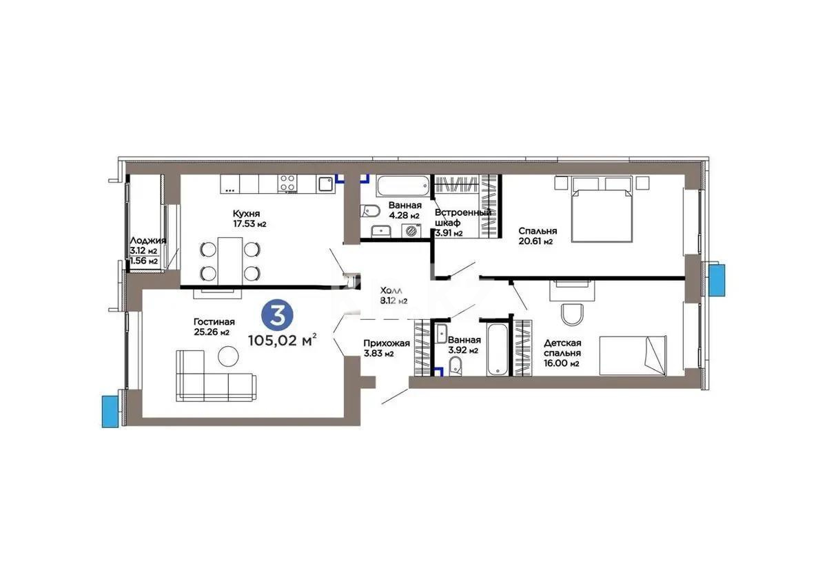 Продажа 3-комнатной квартиры, 105 м² в Астане