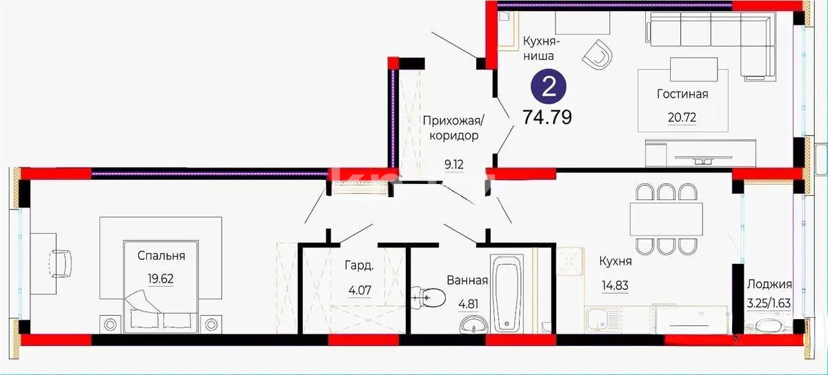 Продажа 2-комнатной квартиры, 75 м² в Астане