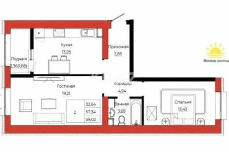Продажа 2-комнатной квартиры, 59 м² в Астане