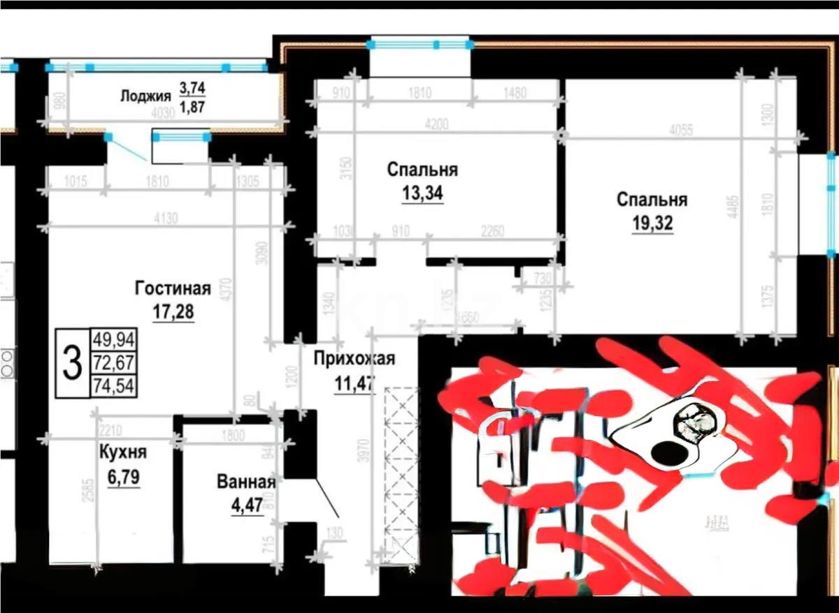 Продажа 3-комнатной квартиры, 74.54 м² в Астане - фото 6