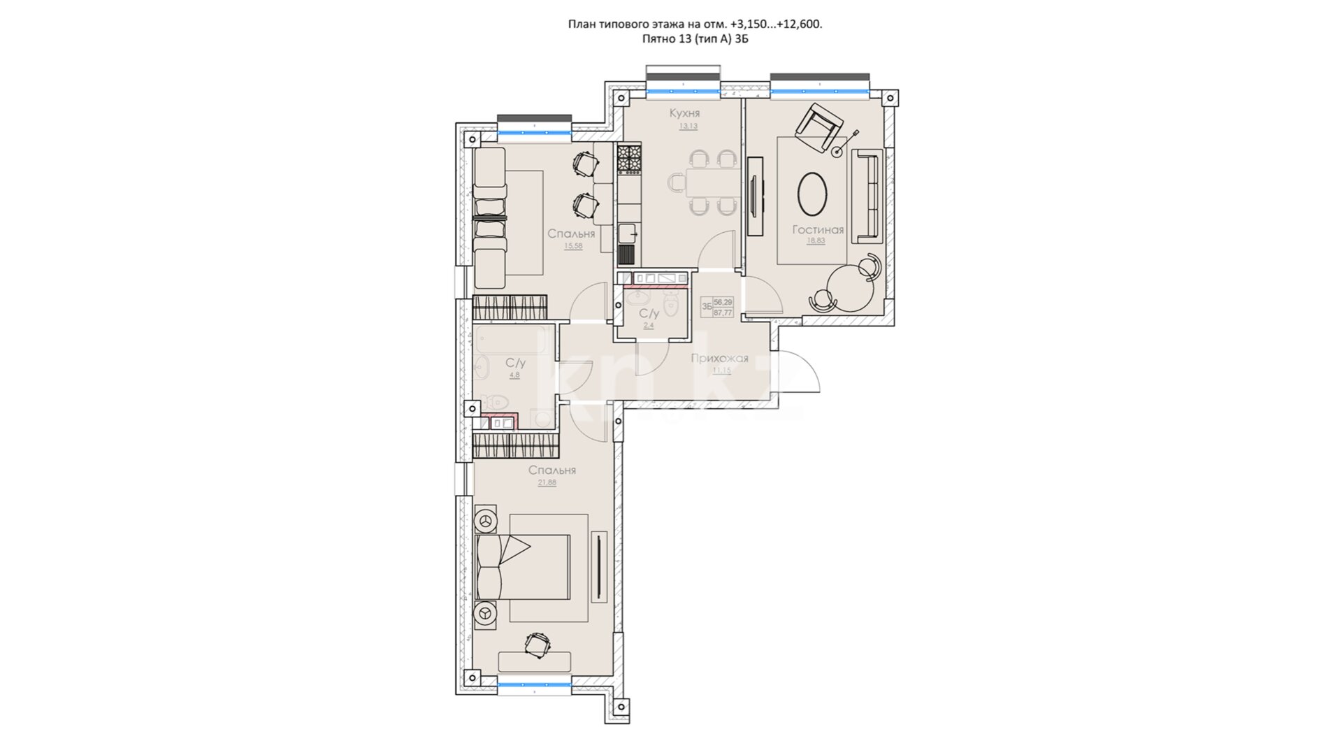 ЖК Атмосфера, 3-комнатная, цена 46 997 777 ₸, 537 732 ₸&nbsp;/&nbsp;м²