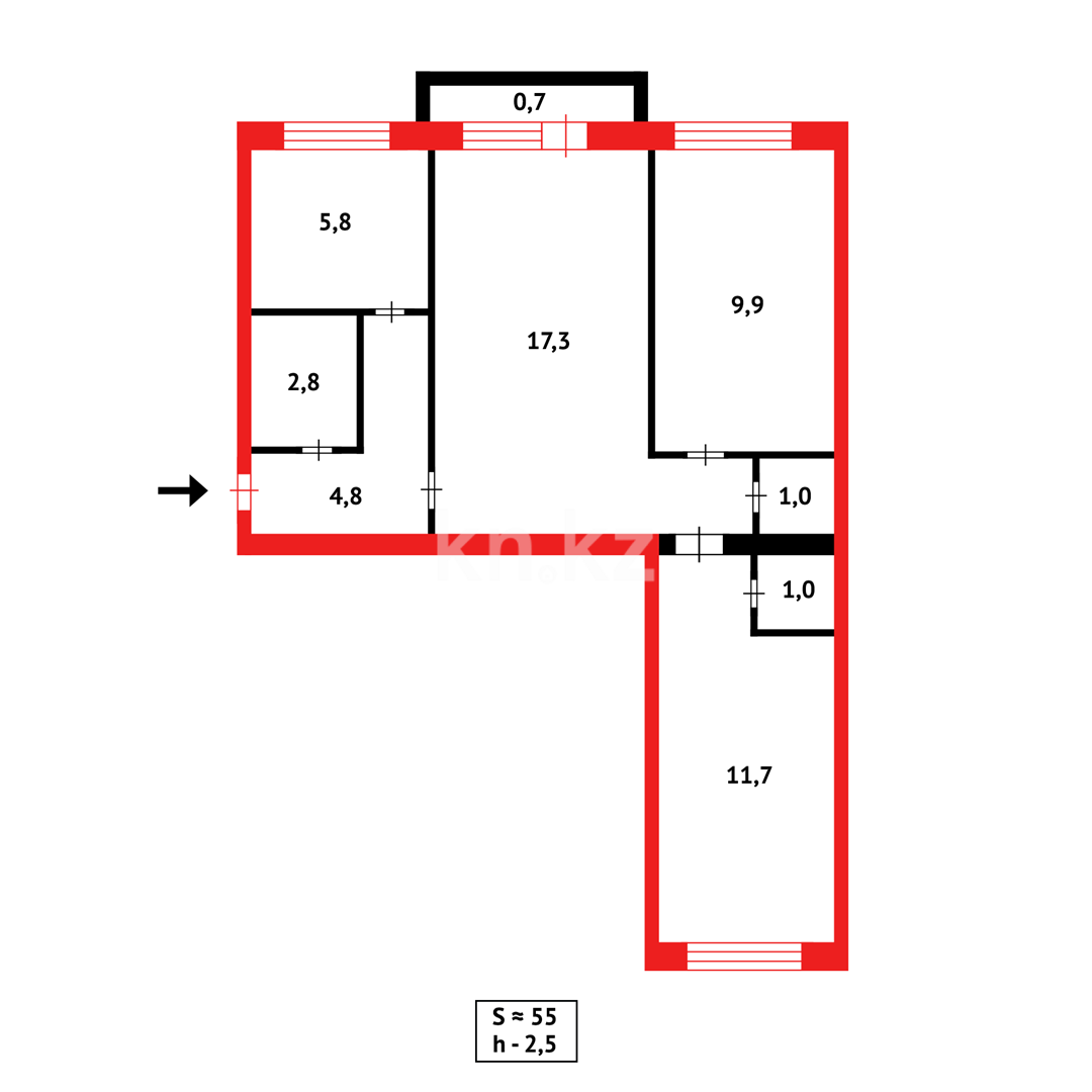 Продажа 3-комнатной квартиры, 55 м², 12 мкр. в Караганде - фото 14