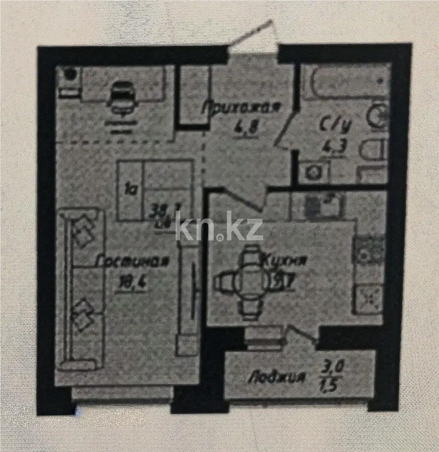 Продажа 1-комнатной квартиры, 38.7 м² в Астане