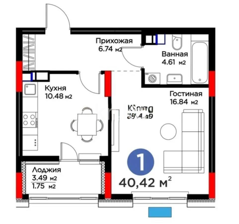 Продажа 1-комнатной квартиры, 40 м², ул. Хусейна бен Талала, дом  41 в Астане