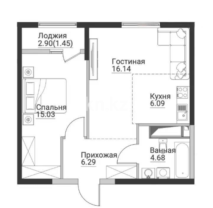 Продажа 2-комнатной квартиры, 49.68 м² в Алматы