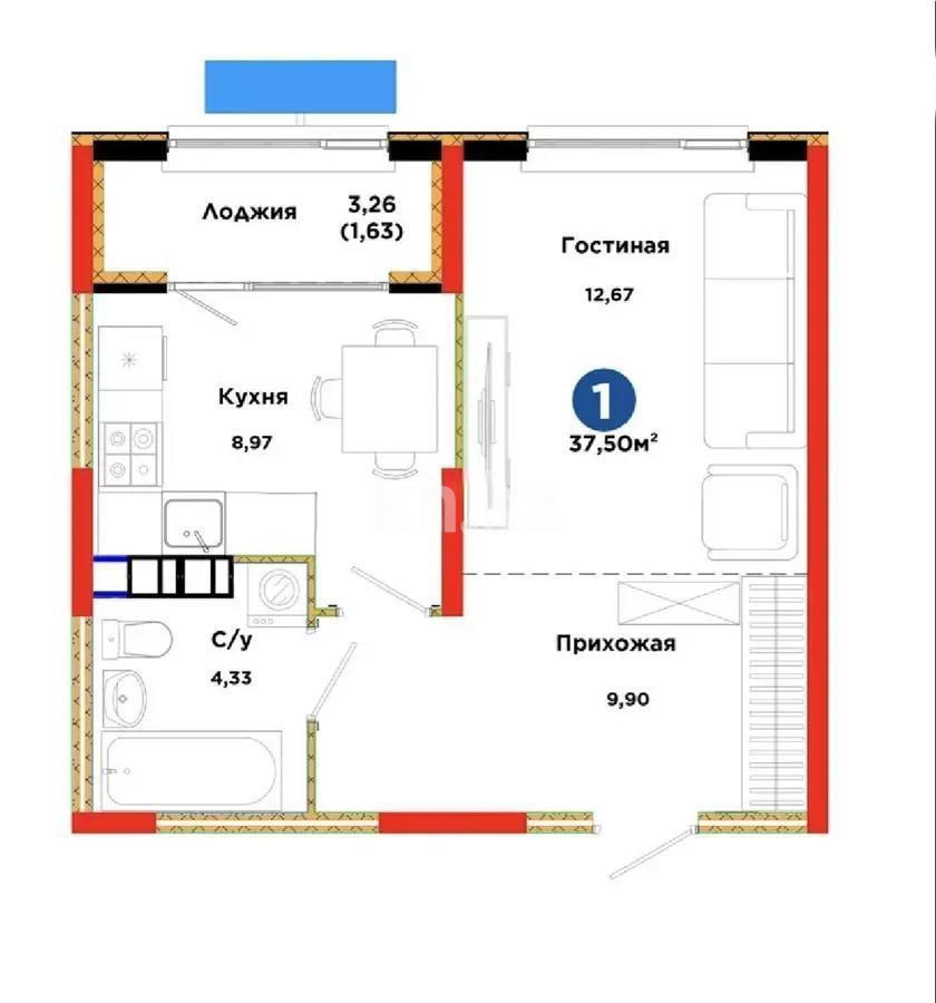 Продажа 1-комнатной квартиры, 36.83 м² в Алматы