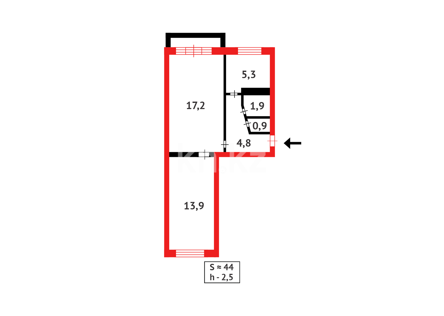 Продажа 2-комнатной квартиры, 44 м² в Темиртау - фото 10