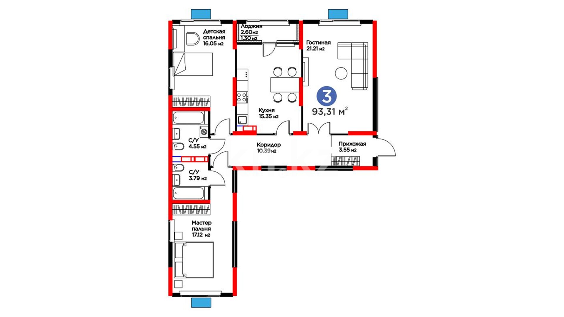 ЖК Saulet, 3-комнатная, цена 68 285 787 ₸, 736 950 ₸&nbsp;/&nbsp;м²
